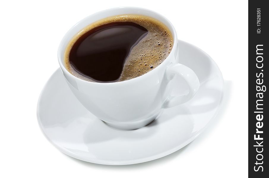 Cup with black coffee on white background