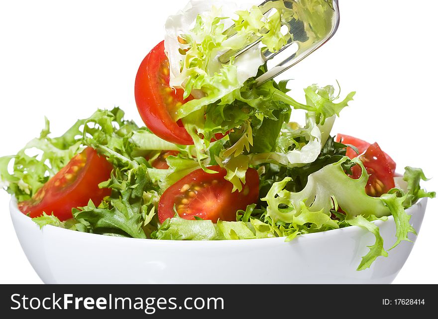 Salad with vegetable on white background