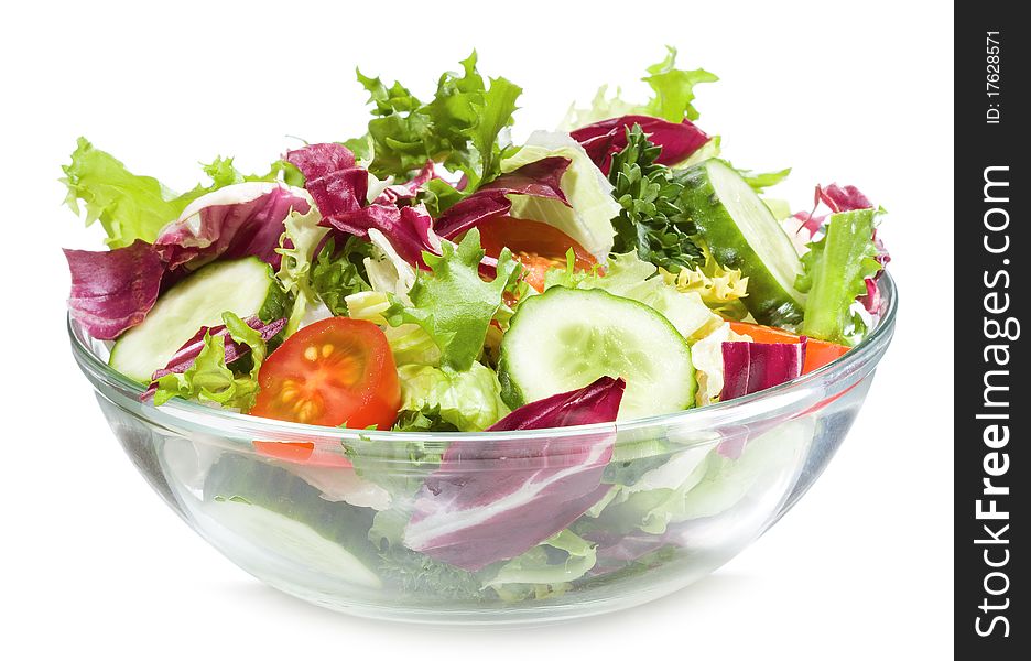 Salad with vegetables on white background