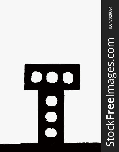 Perforated engineering bricks in shape of the letter t in silhouette against white background. Perforated engineering bricks in shape of the letter t in silhouette against white background