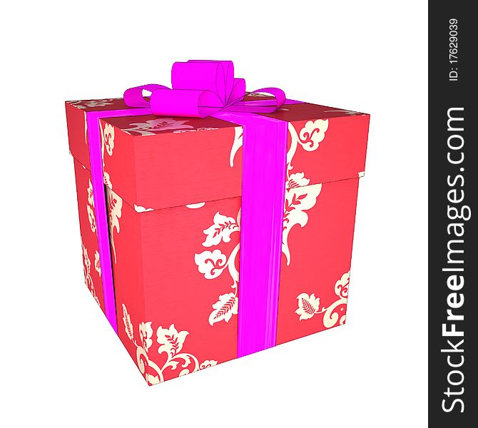 Red Gift Box with an ornament and a pink ribbon