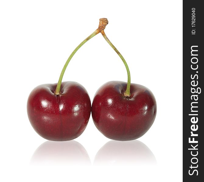 Close up of Cherries on white background