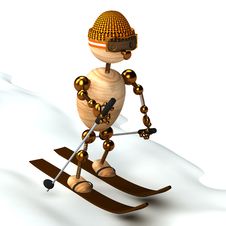 Wood Man Skiing Down A Slope Stock Images