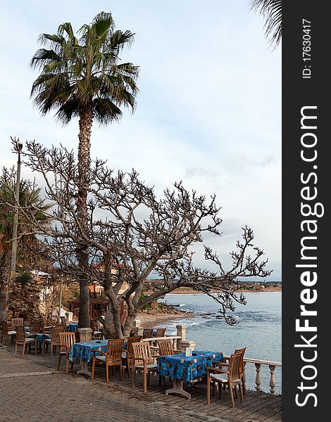 Empty cafe by the sea in Turkey