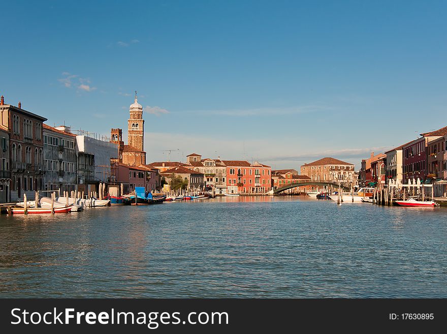 Central canal in Murano island near Venice, Italy. Central canal in Murano island near Venice, Italy