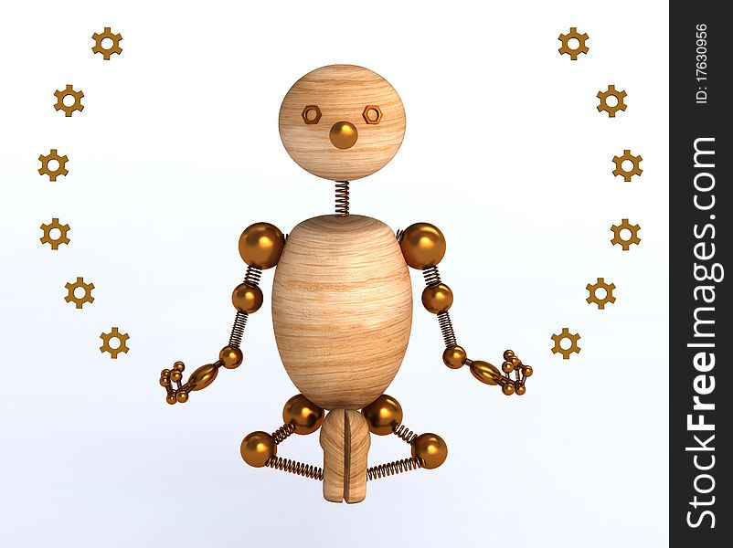 3d wood man meditation