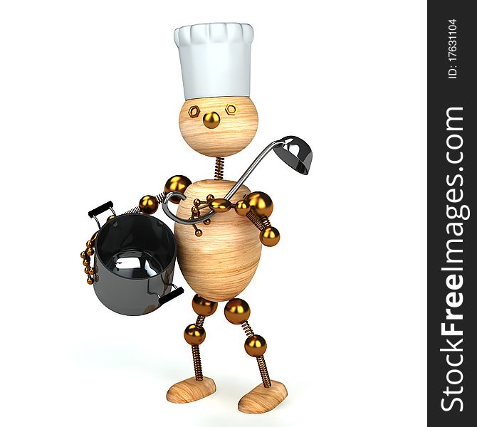 Wood man cook 3d rendered