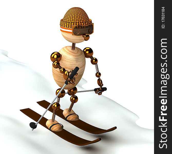Wood man skiing down a slope for web