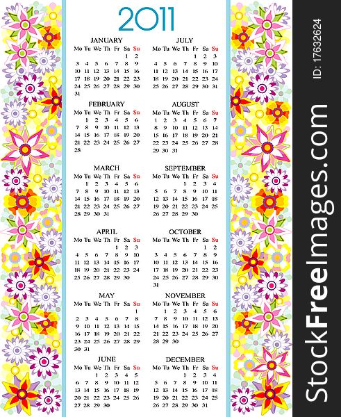 Design of calendar 2011 with flowers