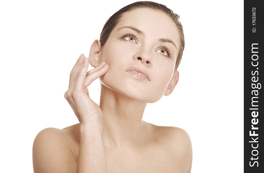 Natural beauty girl with good skin isolated on a white background