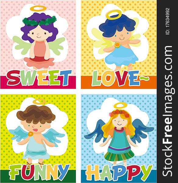 Cartoon angel card,vector drawing