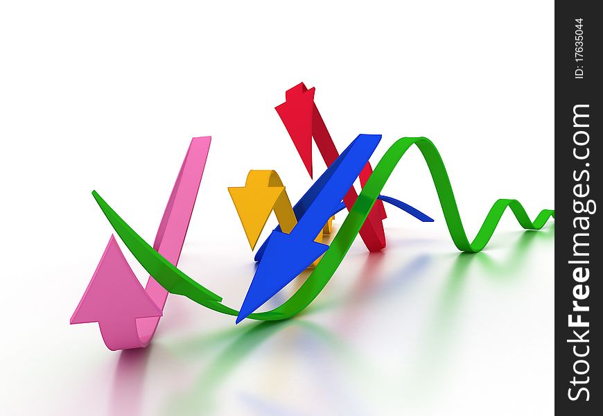 Curved arrows in different colors in the same direction on the matte-surface mirror №3. Curved arrows in different colors in the same direction on the matte-surface mirror №3