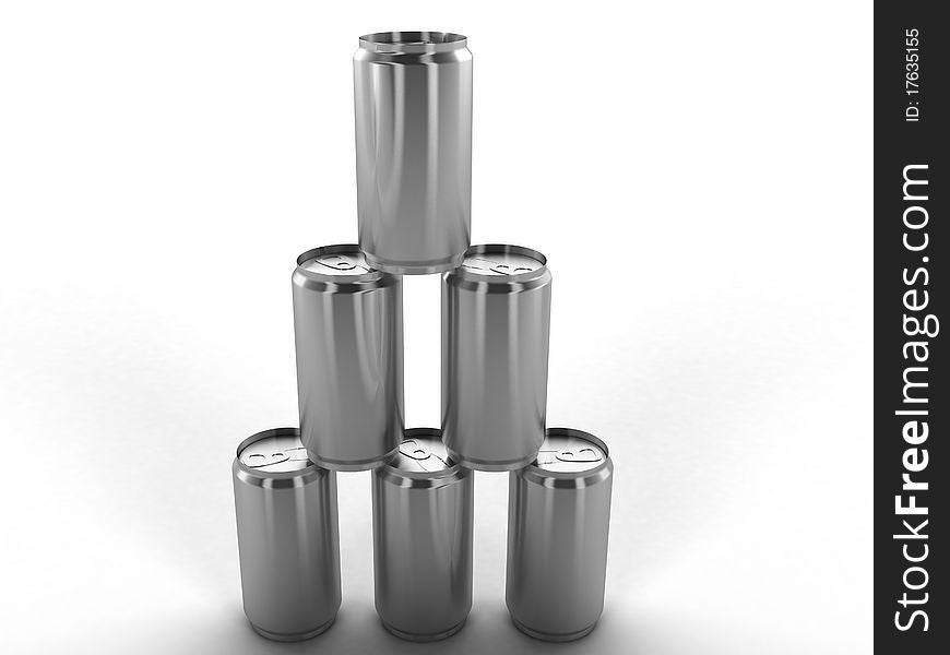 Six empty cans on a white background