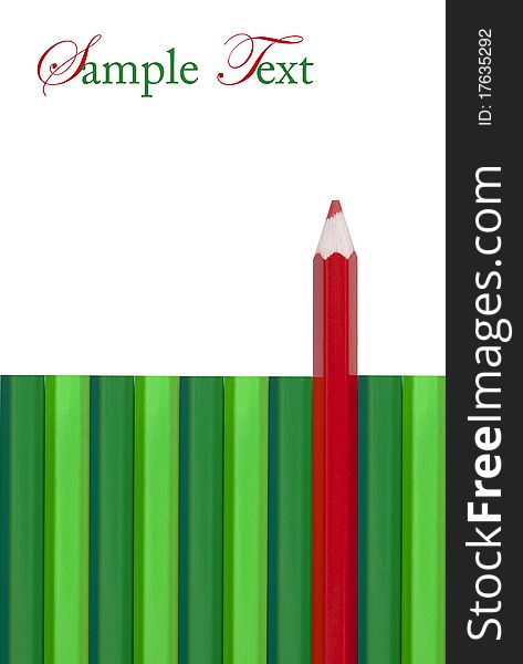 Red Colored Pencil Out Standing from Green Isolated