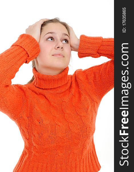 Young woman with  its hands  covering his ears