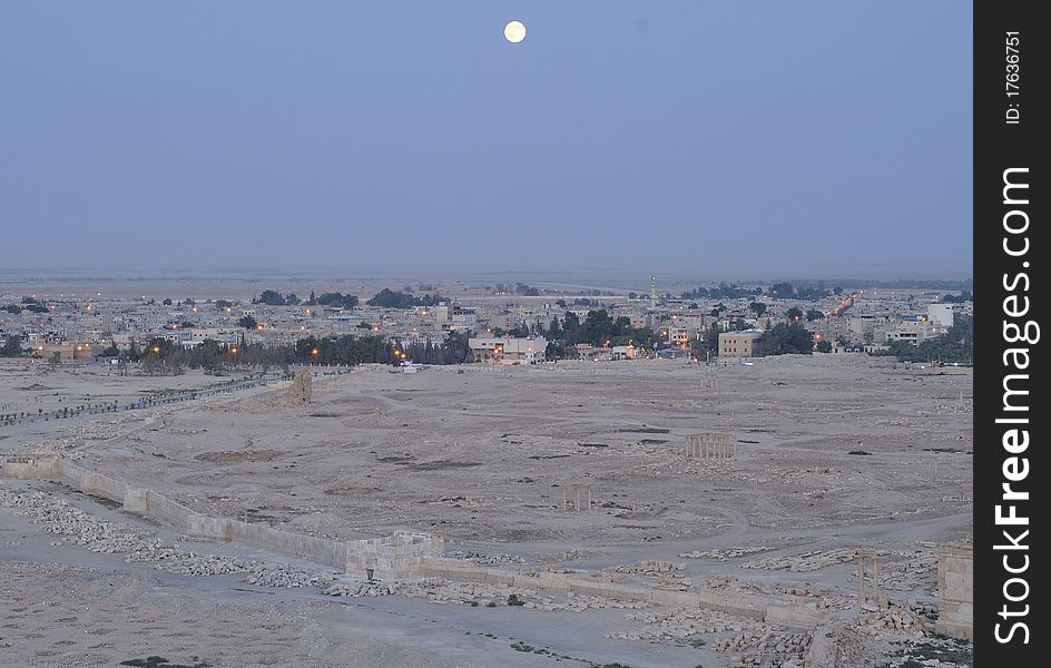 Night scenery of the ancient Roman time town Palmyra (Tadmor), Syria. Greco-Roman & Persian Period. Night scenery of the ancient Roman time town Palmyra (Tadmor), Syria. Greco-Roman & Persian Period.