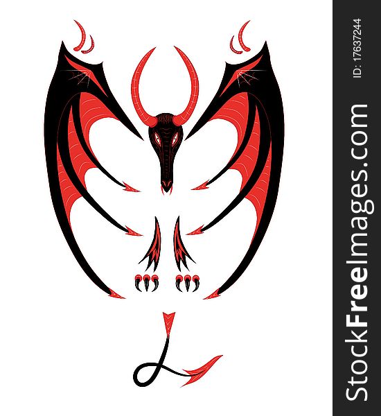 Red black dragon on a white background. Illustration.Vector.