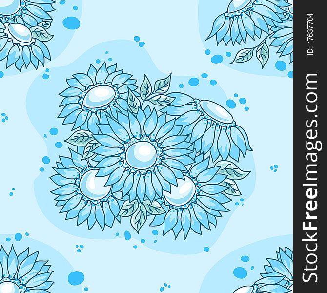 Seamless pattern blue flowers bouquet. Vector background.