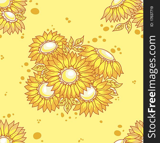 Seamless pattern yellow flowers bouquet. Vector background.