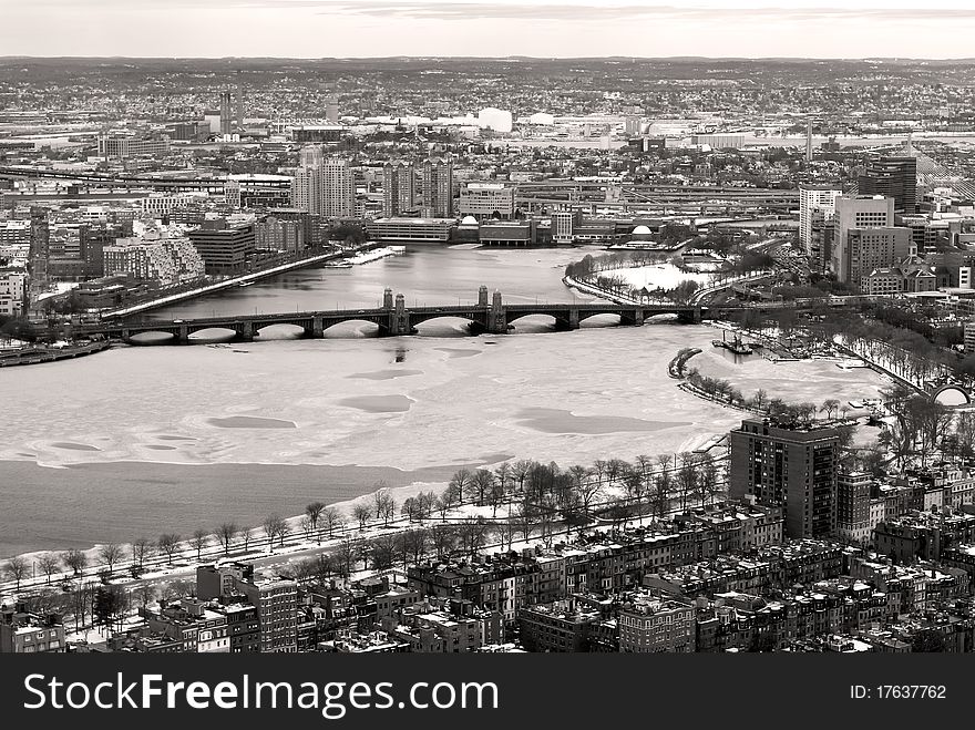 Panoramic view of Boston in Massaschusetts in the winter season, USA. Panoramic view of Boston in Massaschusetts in the winter season, USA.