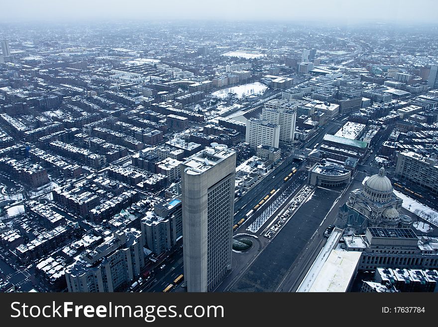 Panoramic view of Boston in Massachusetts the winter season. Panoramic view of Boston in Massachusetts the winter season.