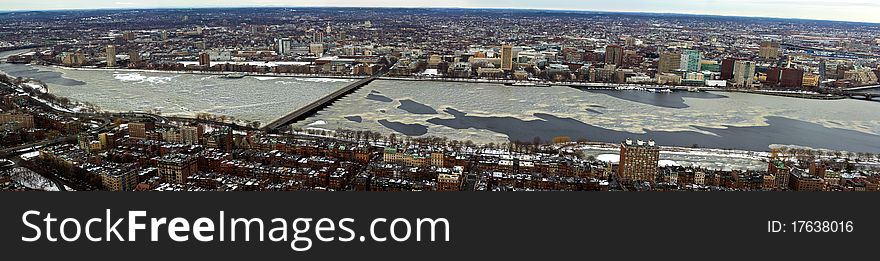 Panoramic view of Boston in Massachusetts during the winter season.