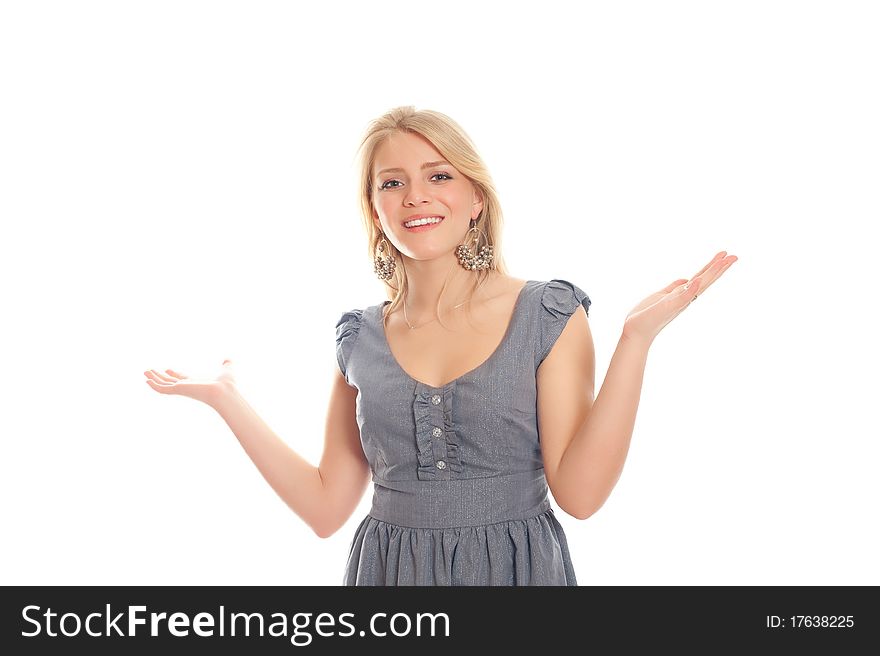 Isolated portrait shot of a beautiful caucasian woman. Happy and smiling