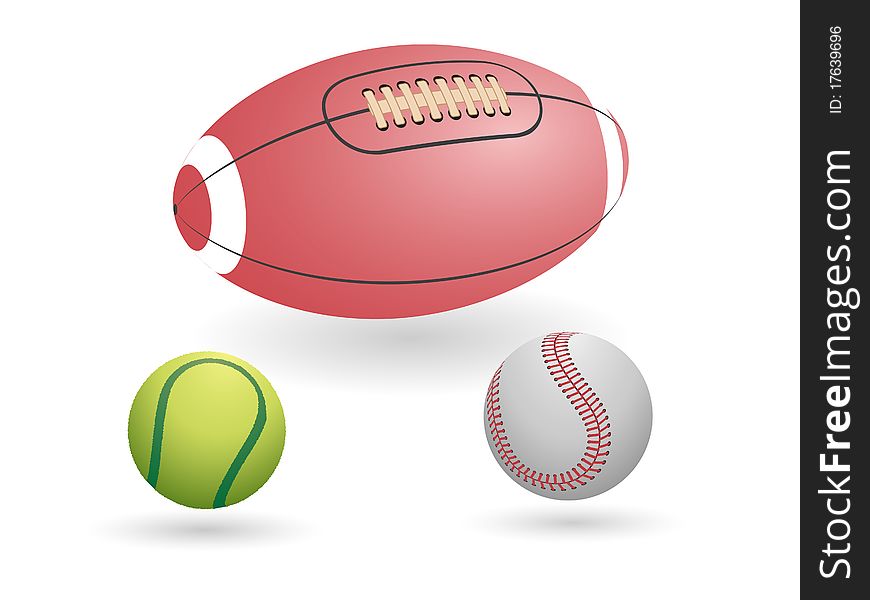 Vector sport ball set - tennis, baseball and American football balls