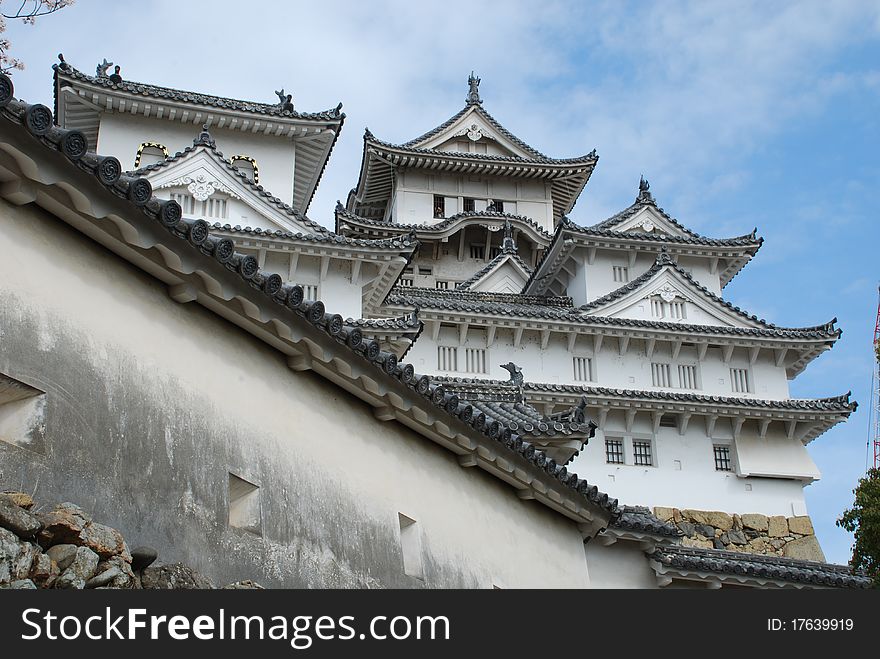 The main keep of Himeji Castle in Spring from the second bailey area