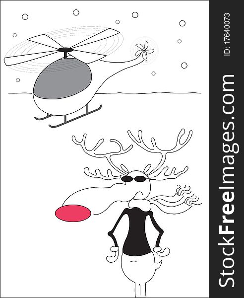 Reindeer uses helicopter for making the Christmas deliveries. Reindeer uses helicopter for making the Christmas deliveries