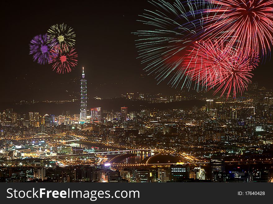 Fireworks of Taipei city in Taiwan