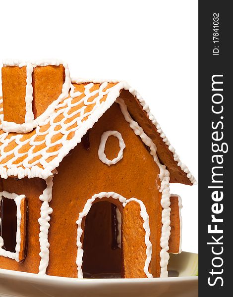 Isolated christmas gingernut house on vessel, white isolated background