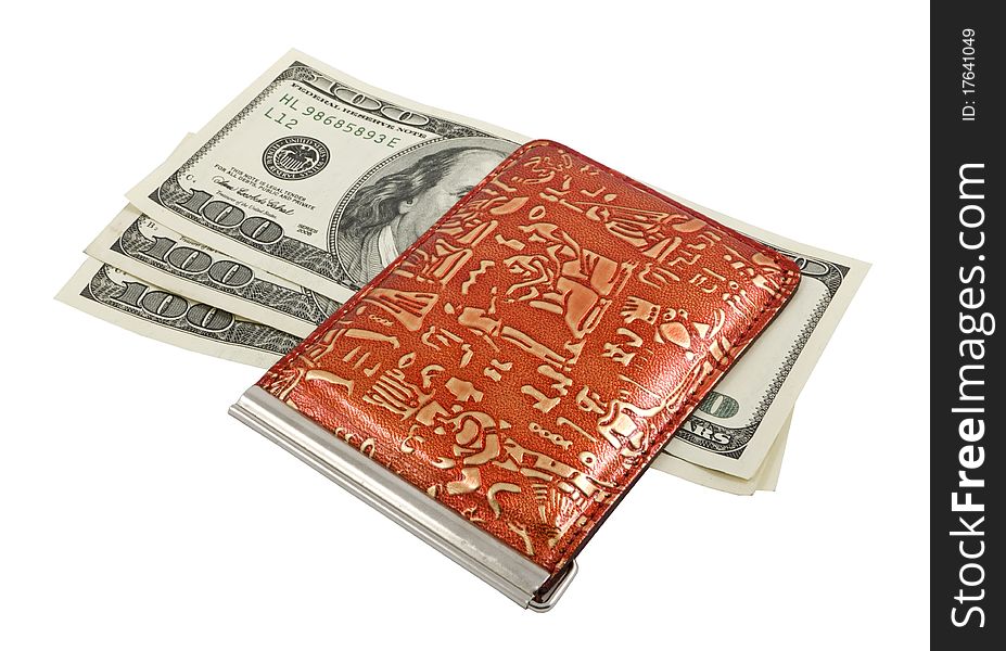 Bank-note and purse on a white background