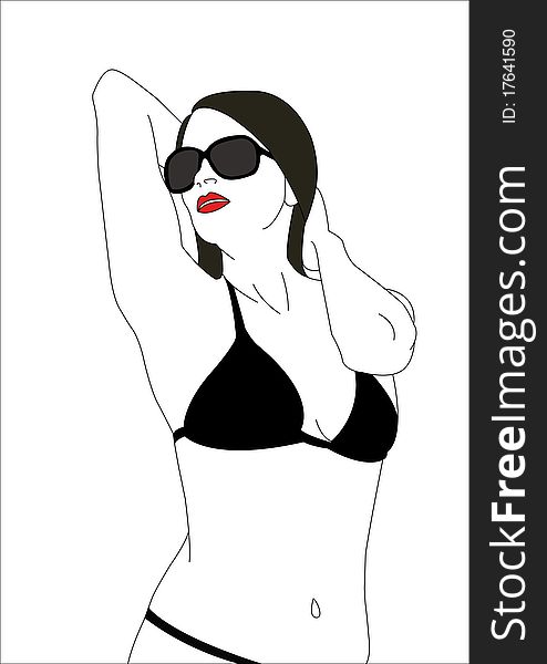 Beautiful woman with red lips wearing glasses and a swimsuit. Beautiful woman with red lips wearing glasses and a swimsuit