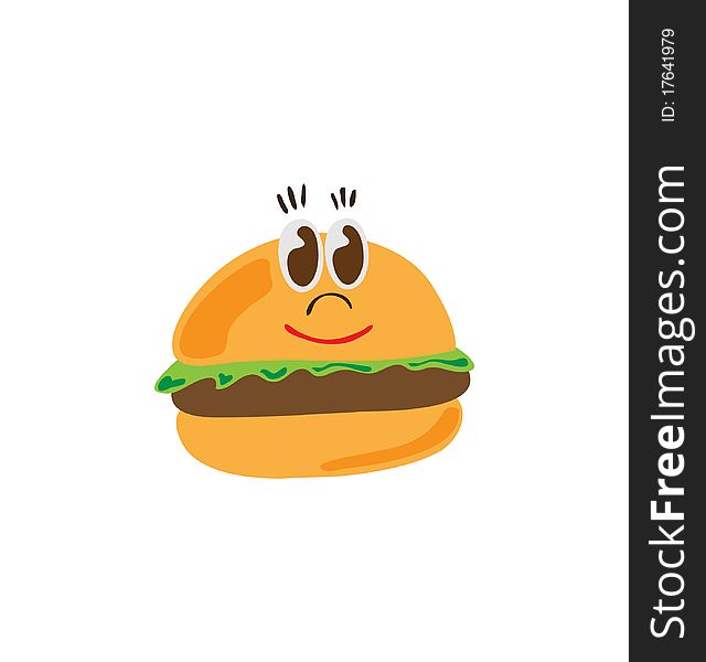 Smiling burger character isolated on white