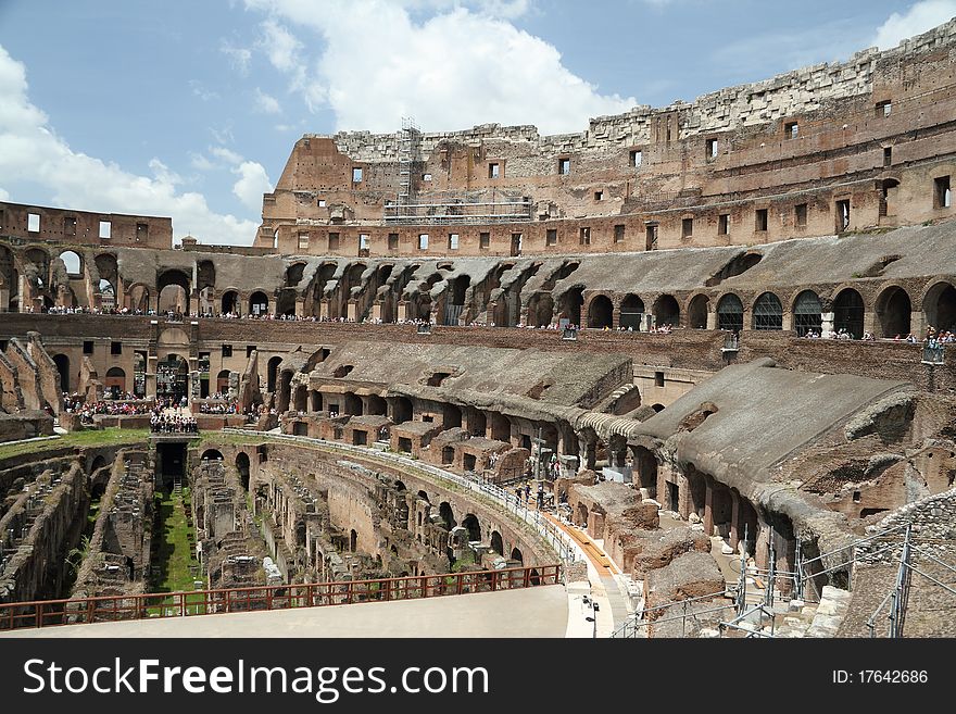 Interior view of the Roman Coliseum in Rome, Italy. Interior view of the Roman Coliseum in Rome, Italy.