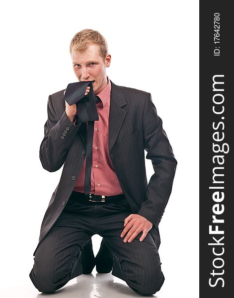 Businessman Is Kneeling