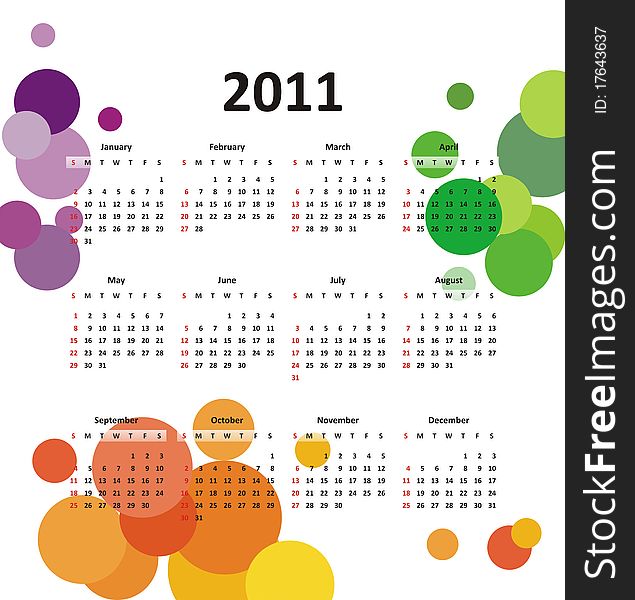 Calendar for 2011.Week starts on sunday.