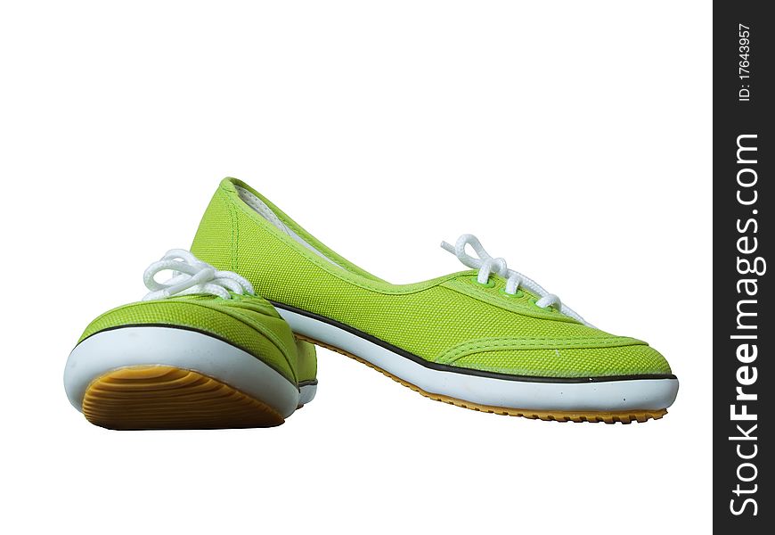 Green fabric shoes isolate on white background