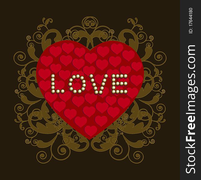 Valentines Day Card With Abstract Heart From Hearts, Isolated On Black Background, Vector Illustration. Valentines Day Card With Abstract Heart From Hearts, Isolated On Black Background, Vector Illustration