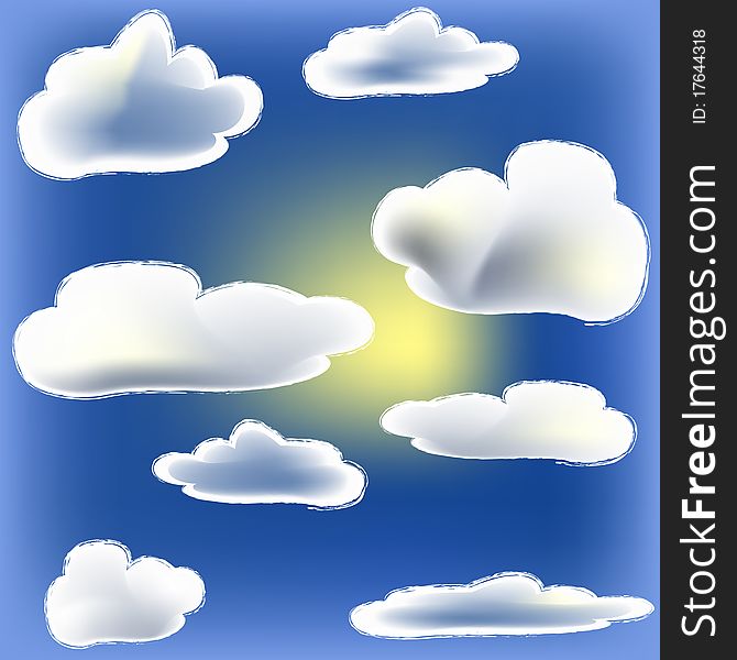 Sun peeking round a cloud. on blue sky. Sun peeking round a cloud. on blue sky