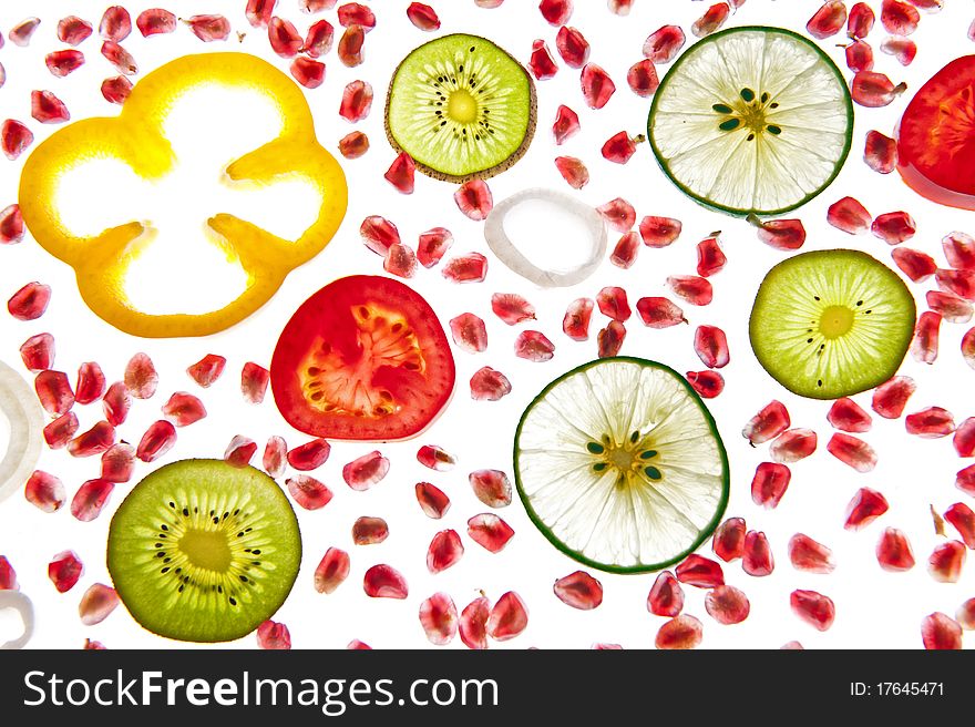 Mixed fruit isolated on white