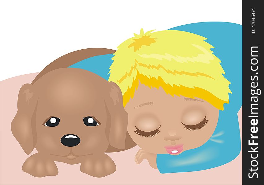 Little boy and the puppy.Illustration. Little boy and the puppy.Illustration