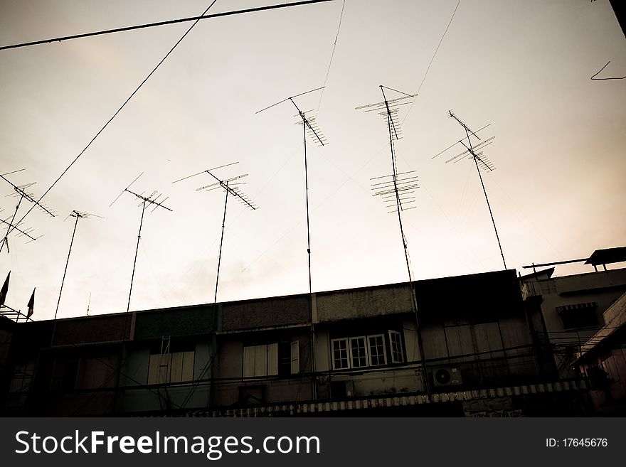 House antenna with the sky background, gray. House antenna with the sky background, gray.