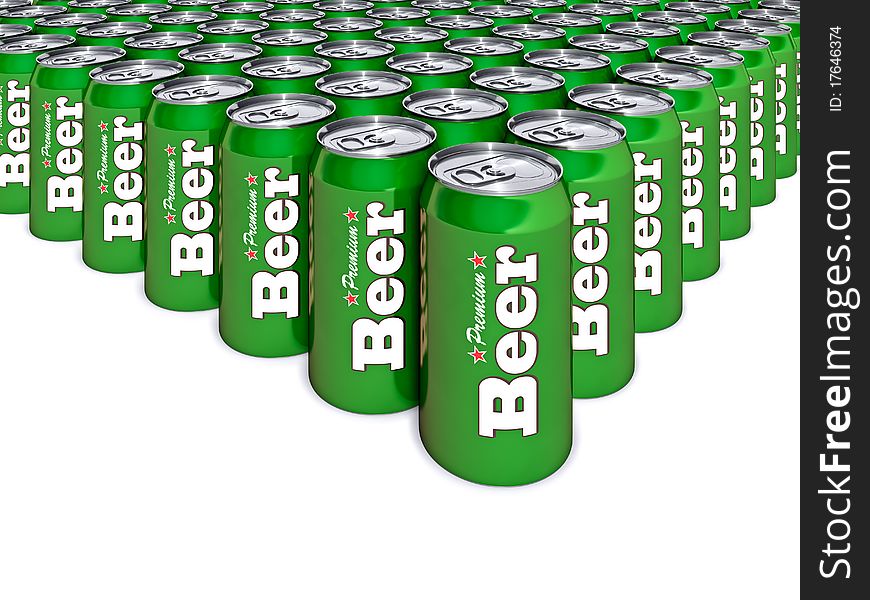 3d illustration of green beer cans