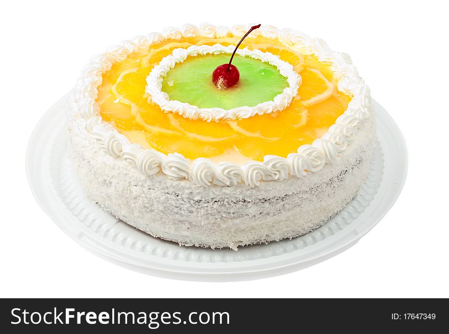 Cake with fruit on a white background