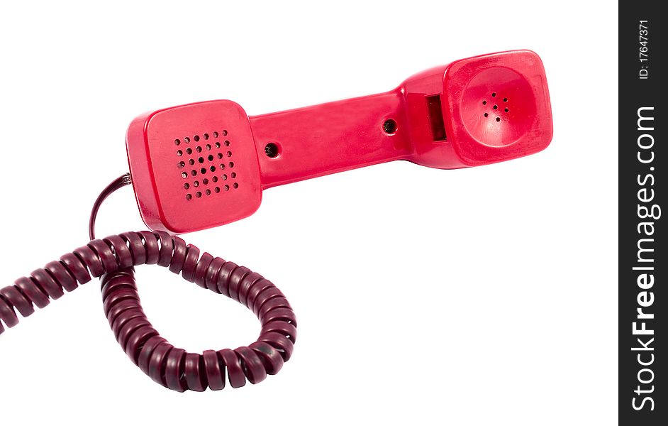 Red telephone handset on a white background