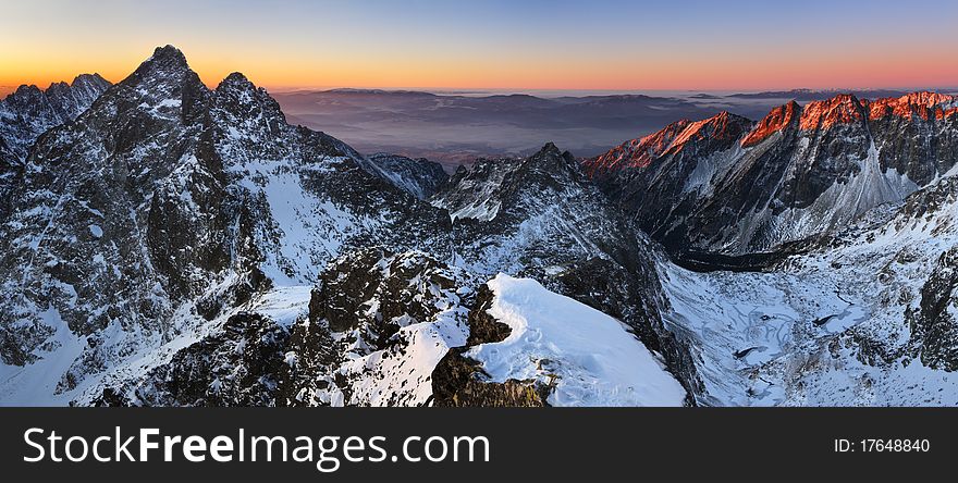 Beautiful sunrise in rocky mountain - High Tatras