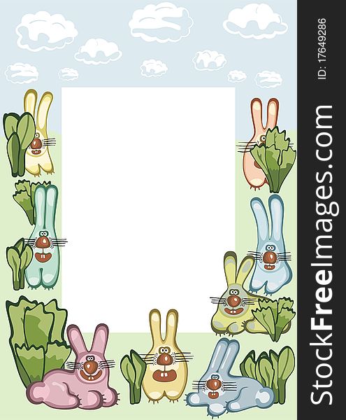 Photo or message frame with hares. Vector illustration