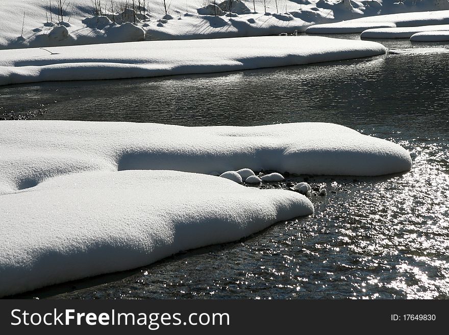 Snow tongue floating on the river. Snow tongue floating on the river.